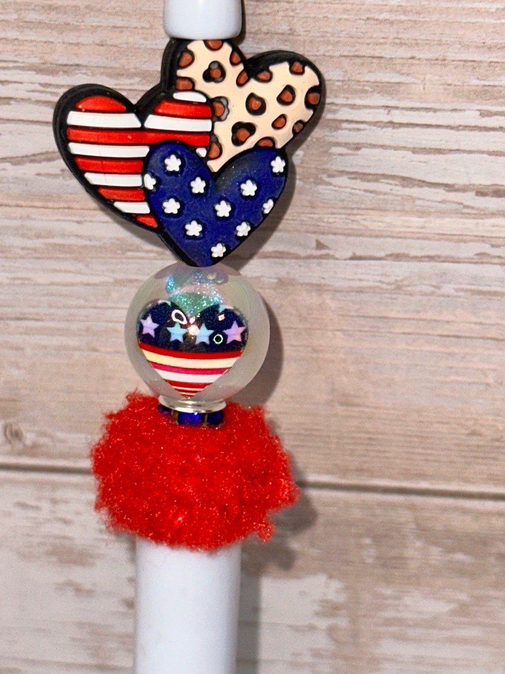 Patriotic Heart Pen Topper in Red, Blue, White